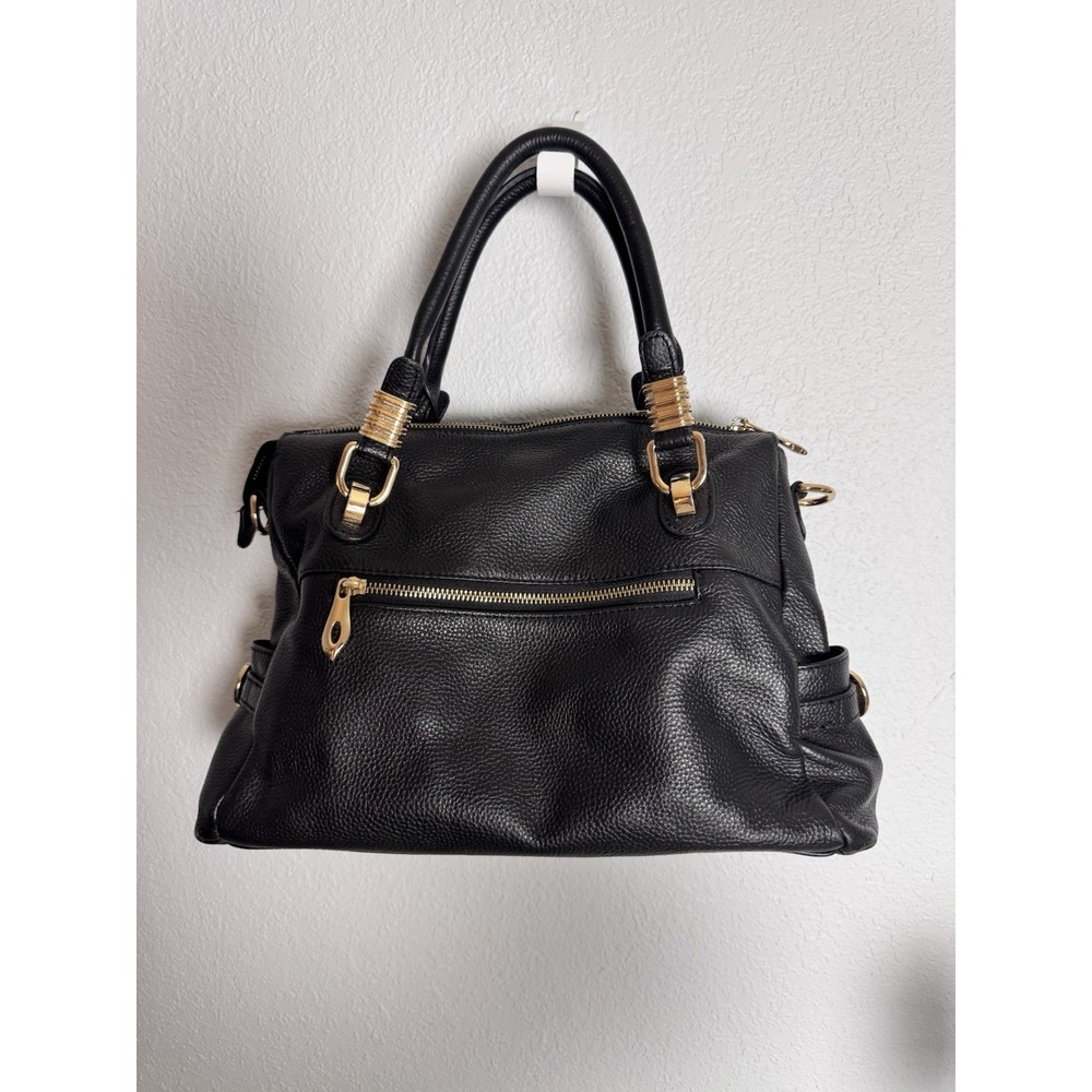 Kattee Black Pebbled‎ Faux Leather Satchel Handbag with Gold Hardware